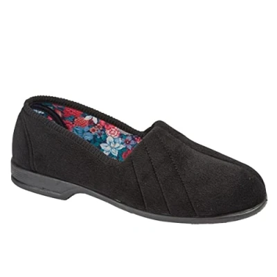 Image of Sleepers Womens Audrey III Roll Top Slippers with Rubber Sole Black 7 UK