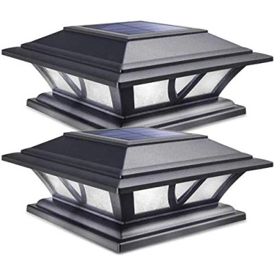 Image of Siedinlar Solar Post Lights with 2 LED Modes 4x4 5x5 6x6 Wooden Fence Caps Outdoor Garden Waterproof for Patio Deck Black (2 Pack)