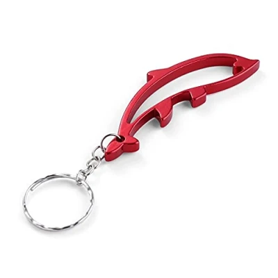 Image of Komonee Dolphin Red Bottle Opener Key Chain Metal Aquatic Animal Novelty Sea Life Keyring