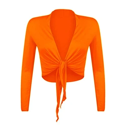 Image of Gloop Women&#039;s beautiful, elegant bolero jacket, long sleeved with knot, neon orange, M