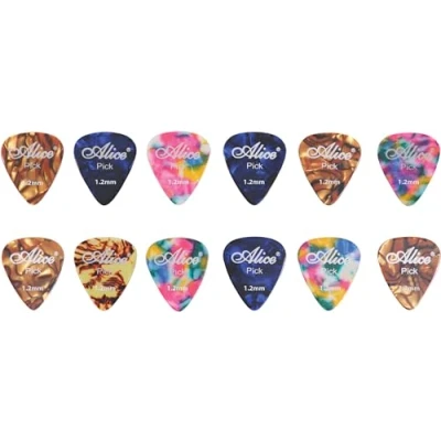 Image of Alice 12 Assorted Colour Celluloid Guitar Picks (1.2mm) Various