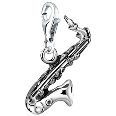 Image of Nenalina 713189 000 Saxophone Carabiner Charm Pendant for Bracelet 925 Sterling Silver, No Gemstone