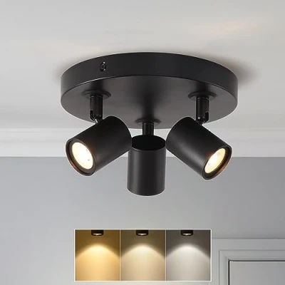 Image of ANWIO Adjustable Round Spotlights Ceiling Lights,3 Black Kitchen Spot Lights for Ceiling,Bar Spotlight Ceiling,Ceiling Kitchen,Bedroom Ceiling,Include Bulbs(EUCS LG11A 220Y)