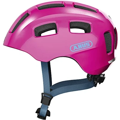 Image of ABUS Youn I 2.0 bike helmet with light for children, teenagers and young adults girls boys pink, size M