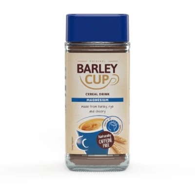 Image of Barleycup Magnesium Instant Grain Beverage 100g. Enriched with Magnesium. Made from the finest cultivated roasted grains and chicory roots. Vegan. Free caffeine artificial additives.