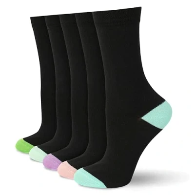 Image of Socksmad Ladies Socks 4 7 UK Womens Black for Work, Events &amp; Casual Wear Coloured Heel Toe Multipack, Cotton Rich, Honeycomb Soft Tops Wardrobe Essentials Assorted PK 4, 5 Pairs