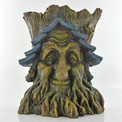 Image of Fiesta Studios Tree Ent Face Plant Pot Holder Greenman Crab apple Decorative Garden Myth Sculpture Planter H18cm