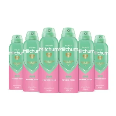 Image of Mitchum Women Triple Odor Defense 48HR Protection Deodorant Spray &amp; Antiperspirant (200ml), Powder Fresh, Pack of 6