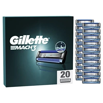 Image of Gillette Mach3 Razor Blades Men, Pack of 20 Blade Refills, Upgraded Lubrastrip for an Enhanced Glide