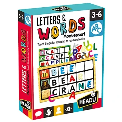 Image of Headu EN20980 Montessori Letters &amp; Words Bingo Flashcards, Multi