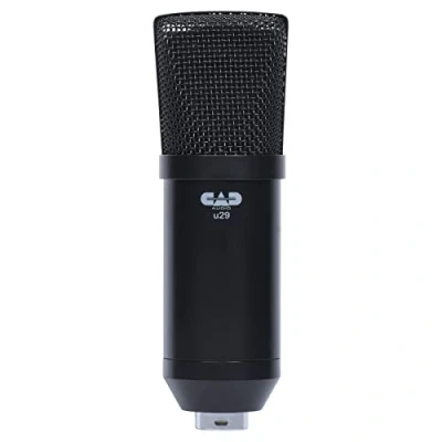 Image of CAD AUDIO U29 USB large diaphragm condenser microphone (characteristic: cardioid, 20 Hz kHz, integrated A/D converter, for MAC or PC, incl: cable, windscreen, clamp and table stand), black