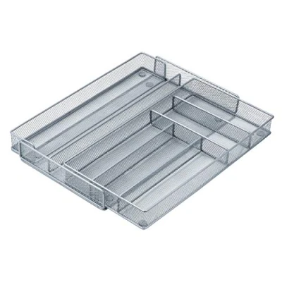 Image of Honey Can Do KCH 02163 Steel Mesh 7 Compartment Expandable Utility Drawer Organizer, Silver