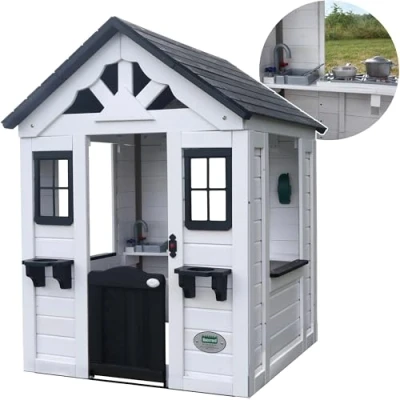 Image of Backyard Discovery Sweetwater Playhouse Wooden House For Outdoor Play, With Fun Accessories, Kids Garden House, 100% Cedar Wood, 2 7 Year Olds White Colour