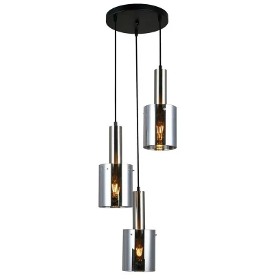 Image of Italux Lighting Modern Hanging Pendant Satin Nickel 3 Light with Glass, Smoky Shade, E27