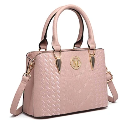 Image of Miss Lulu Handbag for Women, Woven and Chevron Pattern, M Logo on the Front, Top Handle or Shoulder Bag, Golden Hardware