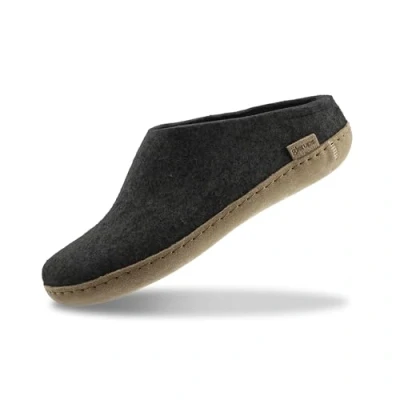 Image of GLERUPS Slip on Slippers Women and Men (Black) Unisex Wool with Leather Sole Comfy Cosy Gents Ladies