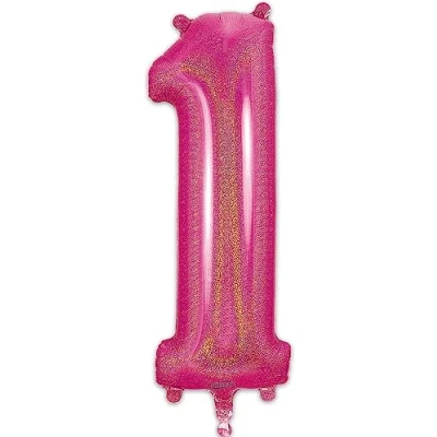 Image of Oaktree UK 34&quot; Number 1 Holographic Pink Foil Balloon