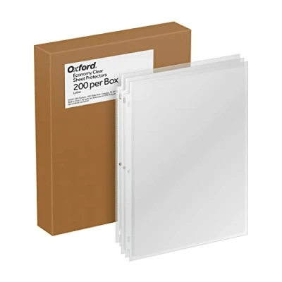 Image of Oxford Lightweight Sheet Protectors, Clear Finish, Top Load, Letter Size Plastic Sleeves, Reinforced 3 Hole Punch for Binders, 200 per Box (33268)