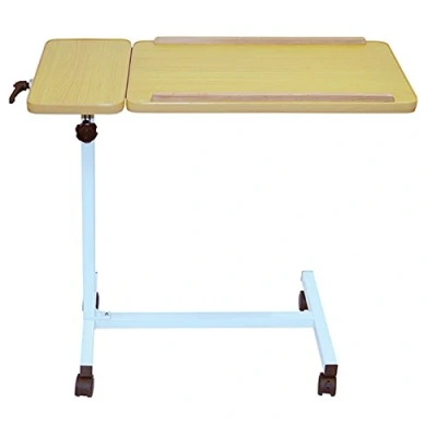 Image of Aidapt Twin Overbed and Chair Table Desk with Hygienic Laminated Easy Clean Top, Height Angle Adjustment for Writing, Eating, Reading Hobbies Move Castors Brakes.