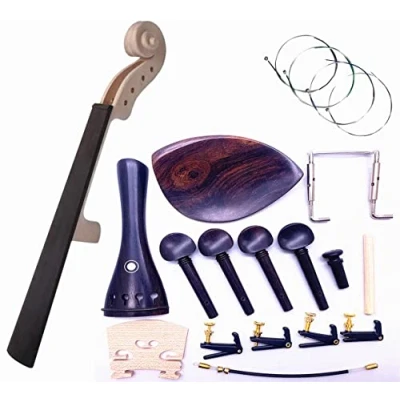Image of Jiayouy 16Pcs 4/4 DIY Violin Accessories Kit Neck &amp; Fingerboard with Strings Wire Tailpiece Fine Tuner Tailgut Tuning Peg Endpin Bridges Chin rest