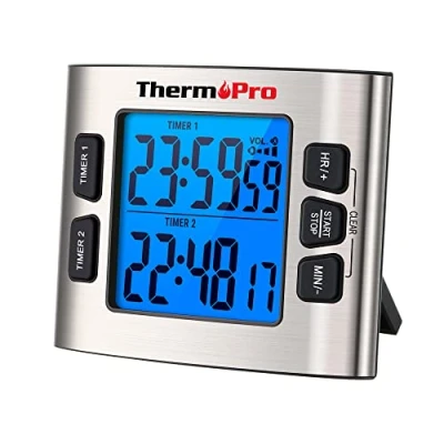 Image of ThermoPro TM02 Digital Kitchen Timer with Dual Countdown Stop Watches Timer/Magnetic Clock Adjustable Loud Alarm and Backlight LCD Big Digits/ 24 Hour for Kids Teachers