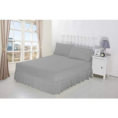 Image of Luxury Percale Frilled Valance Fitted Sheets 14 Colours in, Single, Double, King, Super King (King, Silver)