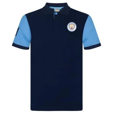 Image of Manchester City FC Official Gift Mens Contrast Sleeve Polo Shirt Navy Small