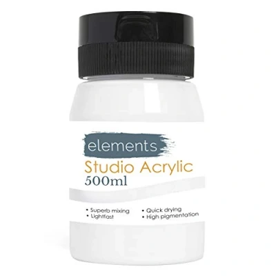 Image of Elements 500ml Acrylic Paint 500 ml Tub Quick Drying Paints with High Pigment and Vibrant Colour Titanium White