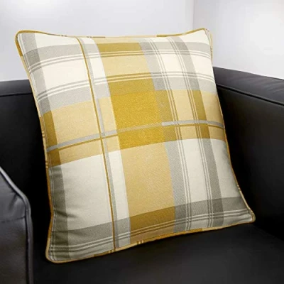 Image of Fusion Balmoral Check 100% Cotton Cushion Cover 43x43 cm in Ochre