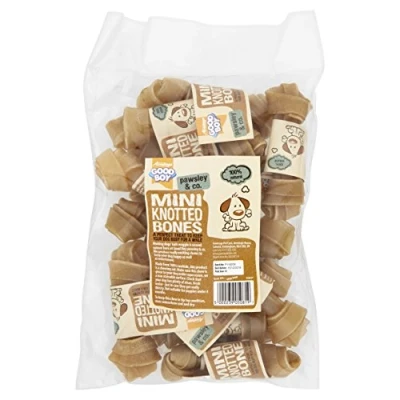 Image of Good Boy Mini Rawhide Knotted Bones Dog Chews Made From 100 Percent Natural Hide Pack of 15 Treats