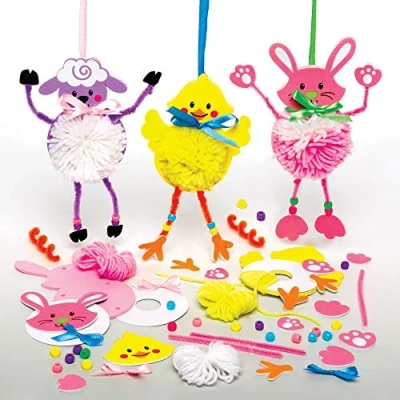 Image of Baker Ross Easter Pom Poms Pack of 3, Crafts, Craft for Kids (AX808)