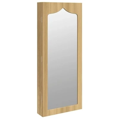 Image of vidaXL Wall Mounted Mirror Jewellery Cabinet Engineered Wood Construction with Veneer Covering Includes Lockable Door for Enhanced Security Ample Storage Space