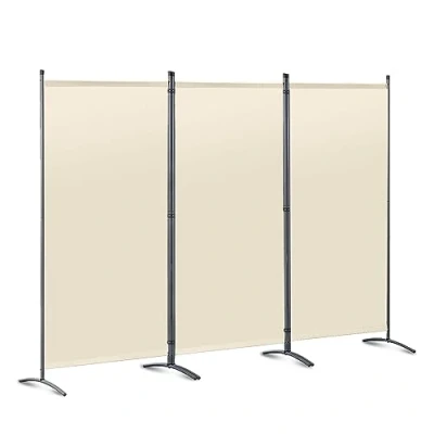 Image of Angel Living Paravent 3 Panels Foldable Room Divider Freestanding Screening Wall Partition for Offices, Balcony, Bedroom, Outdoor Garden 243 x 169 cm Beige