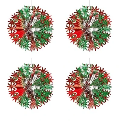 Image of Widdle Gifts Foil Ceiling Decorations Green/Red Christmas 2 Tone Set 4 30cm Balls