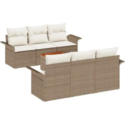 Image of vidaXL 7 Piece Garden Sofa Set with Cushions Beige Poly Rattan Acacia