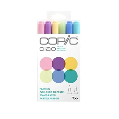 Image of Copic Ciao Coloured Marker Pen Set of 6 Pastel, For Art &amp; Crafts, Colouring, Graphics, Highlighter, Design, Anime, Professional Beginners, Supplies Colouring Books