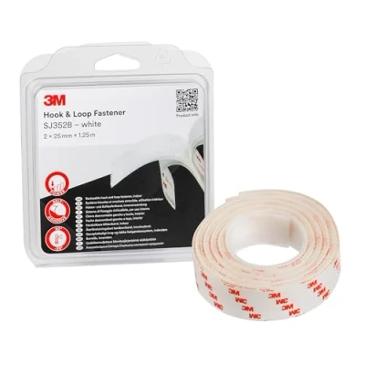 Image of 3M Hook &amp; Loop Reclosable Fastener SJ352Bwt offers a simple alternative to zips, screws, snaps, hooks, bolts and more best suited for indoor use 2 x 25 mm 1.25 m, White (1 Blisterpack)