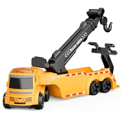 Image of GizmoVine Tow Truck Toy, Construction Toys, Friction Car Trailer with 360 Rotating Crane Arm, 180 Head, Gift for 3 4 5 Year Olds
