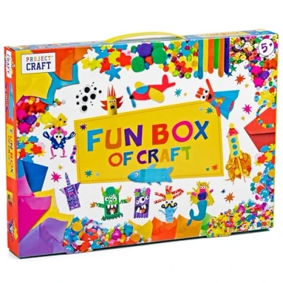 Image of Kids Fun Box of Craft with Glitter Glue, Pom Poms, Beads, Wobbly Eyes, Pipe Cleaners, Foam Shapes &amp; More Arts Crafts Supplies for Ages 5+ Ideal Rainy Day Activity, Parties Creative Play