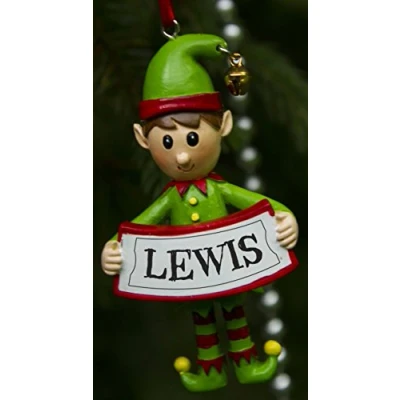 Image of Boxer Gifts Lewis Elf Christmas Tree Decoration Xmas Bauble Ornament Gift One for The Whole Family, Ceramic, Multi Colour, 8 x 4.5 2 cm