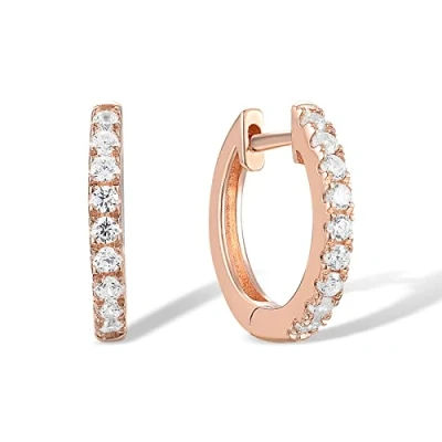 Image of Santuzza 925 Sterling Silver Huggie Hoop Earrings 0.58 CT White Cubic Zirconia Cuff Pierced Earring (Rose Gold Plated)