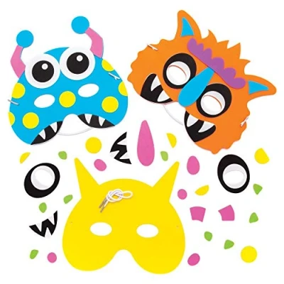 Image of Baker Ross AW777 Halloween Kits, Monster Bunch Foam Mask Craft for Kids to Dress up and Play This Trick Or Treat Season (Pack of 4), Cartoon, Assorted