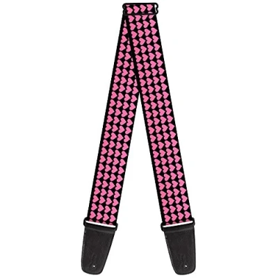 Image of Buckle Down Guitar Strap Mini Hearts Black Pink 2 Inches Wide