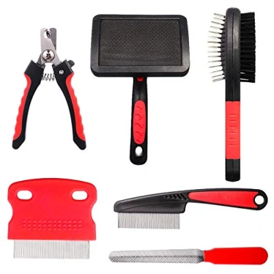 Image of tonyg p 6 Pack Dog Grooming Brush Soft Slicker Brush, Double Sided Pet Pin &amp; Flea Comb, Nail Clippers File Professional Set for and Cat