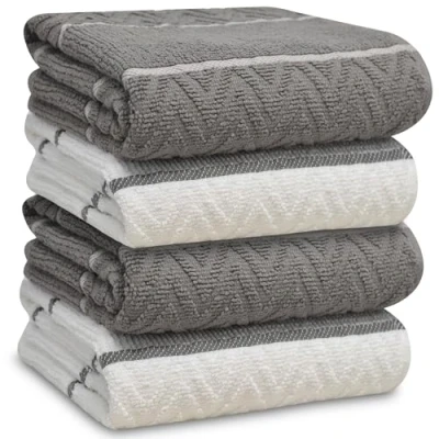 Image of Towelogy Premium 100% Cotton Kitchen Towels Super Absorbent &amp; Soft Large 40x70cm Dish Drying Tea Machine Washable Oeko Tex Certified (4, Grey)