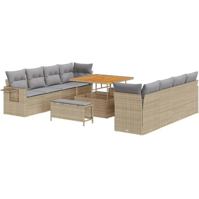 Image of vidaXL 11 Piece Garden Sofa Set with Cushions Beige Poly Rattan Acacia