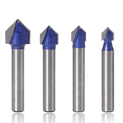 Image of Mesee 4 Pieces 90 Degree V Groove Router Bit Set, Industrial Grade 1/4 Inch Shank Grooving Bits CNC Engraving Woodworking Milling Cutter Tool