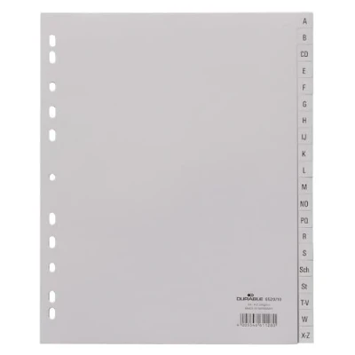 Image of Durable 652010 A4 Portrait Polypropylene A Z Index File with Printed Tabs and 20 Divisions Grey (Pack of 20)