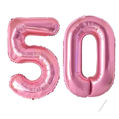 Image of Number Balloons 50,Pink 50 for Birhtday Party Decoration,40 Inch Giant Helium Foil Women Men 50th Birthday Decor Anniversary Decorations Supplies