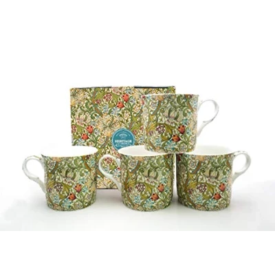 Image of FINE Bone China Set of 4 Mugs Gift Boxed William Morris Golden Lillies Free UK DELIVERY